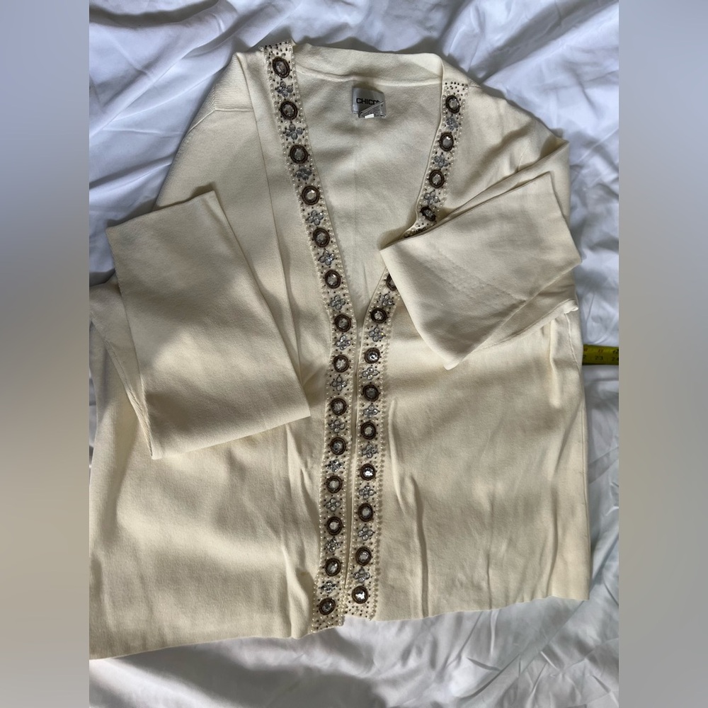 Beautiful Chicos, bejeweled cream colored sweater size 2